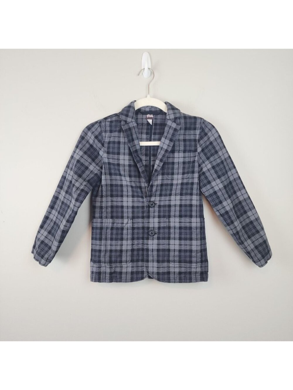 Tea Collection Kids Gray Plaid Cotton Blazer Jacket Size 10 boy Button Front